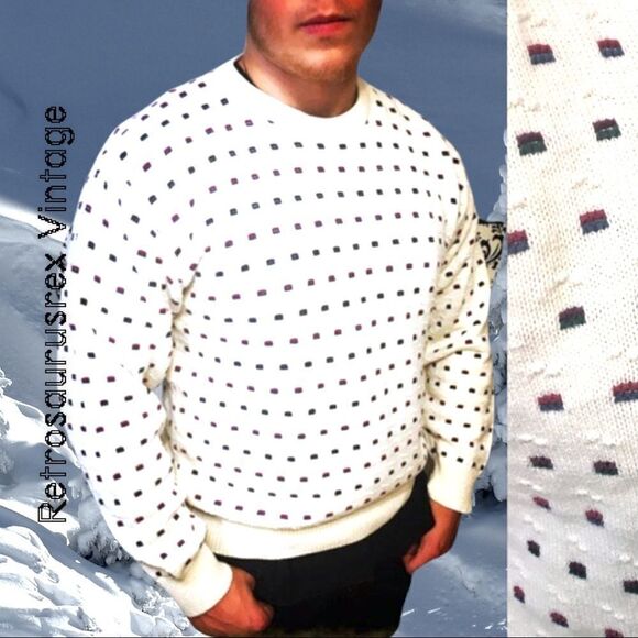 Vintage 1980's Antique White Men's Hipster Pullover Sweater,Large,Croft & Barrow - Picture 2 of 5